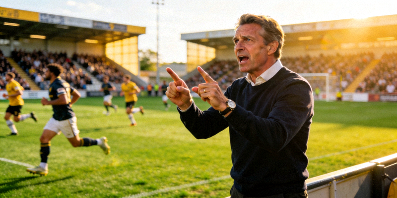 足球教练在场边指挥比赛的场景