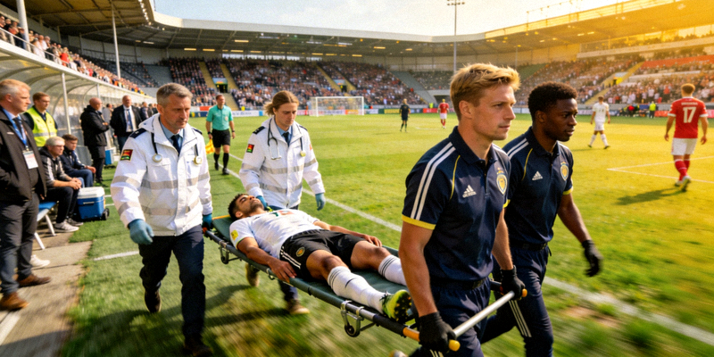 足球运动员受伤被担架抬出场的画面